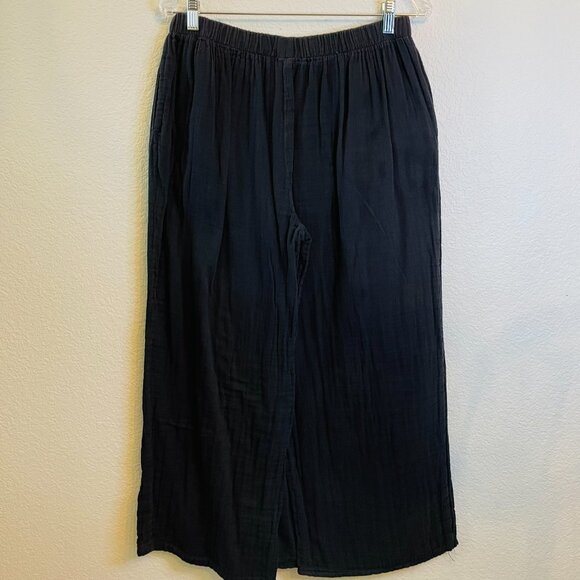 Eastern Serenity Black Gauzy Cotton Wide Leg Faux Wrap Cropped Pants | XL - Picture 7 of 8